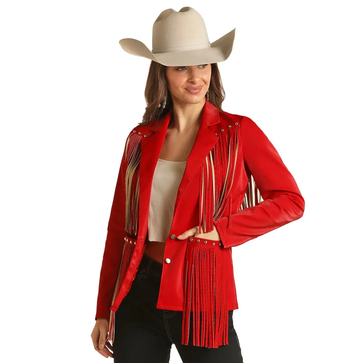 Rock & Roll Denim Women's Red Jacket With Fringe