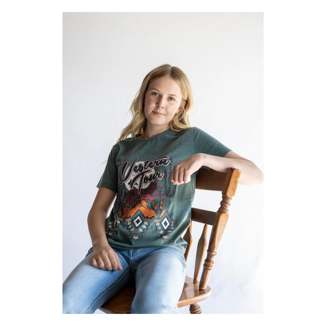 Rock & Roll Denim Women's Teal Western Tour Graphic T-Shirt - CLEARANCE - Image 5