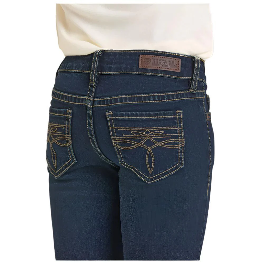 Rock & Roll Girls' Boot Stitch Bootcut Jean - Dark Vintage Wash - Image 2