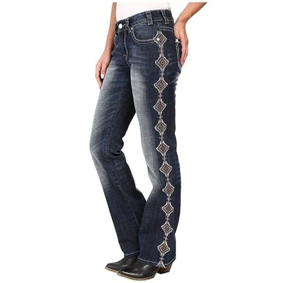 Rock & Roll Women’s Jeans Mid Rise Boot Cut Aztec Side Seam Design