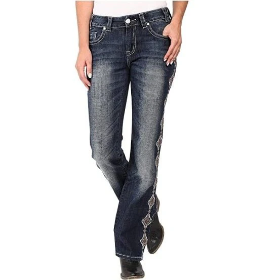 Rock & Roll Women’s Jeans Mid Rise Boot Cut Aztec Side Seam Design - Image 3
