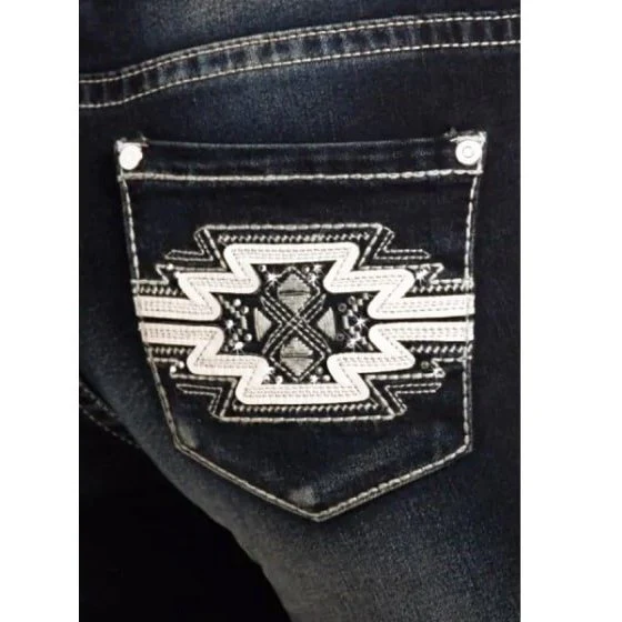 Rock & Roll Women’s Jeans Mid Rise Boot Cut Rhinestones - Image 3