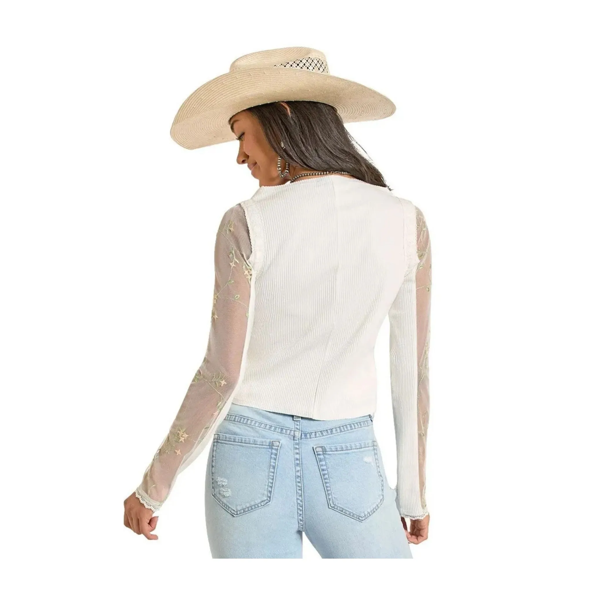 Rock & Roll Womens Embroidered Lace Blouse White - Image 2