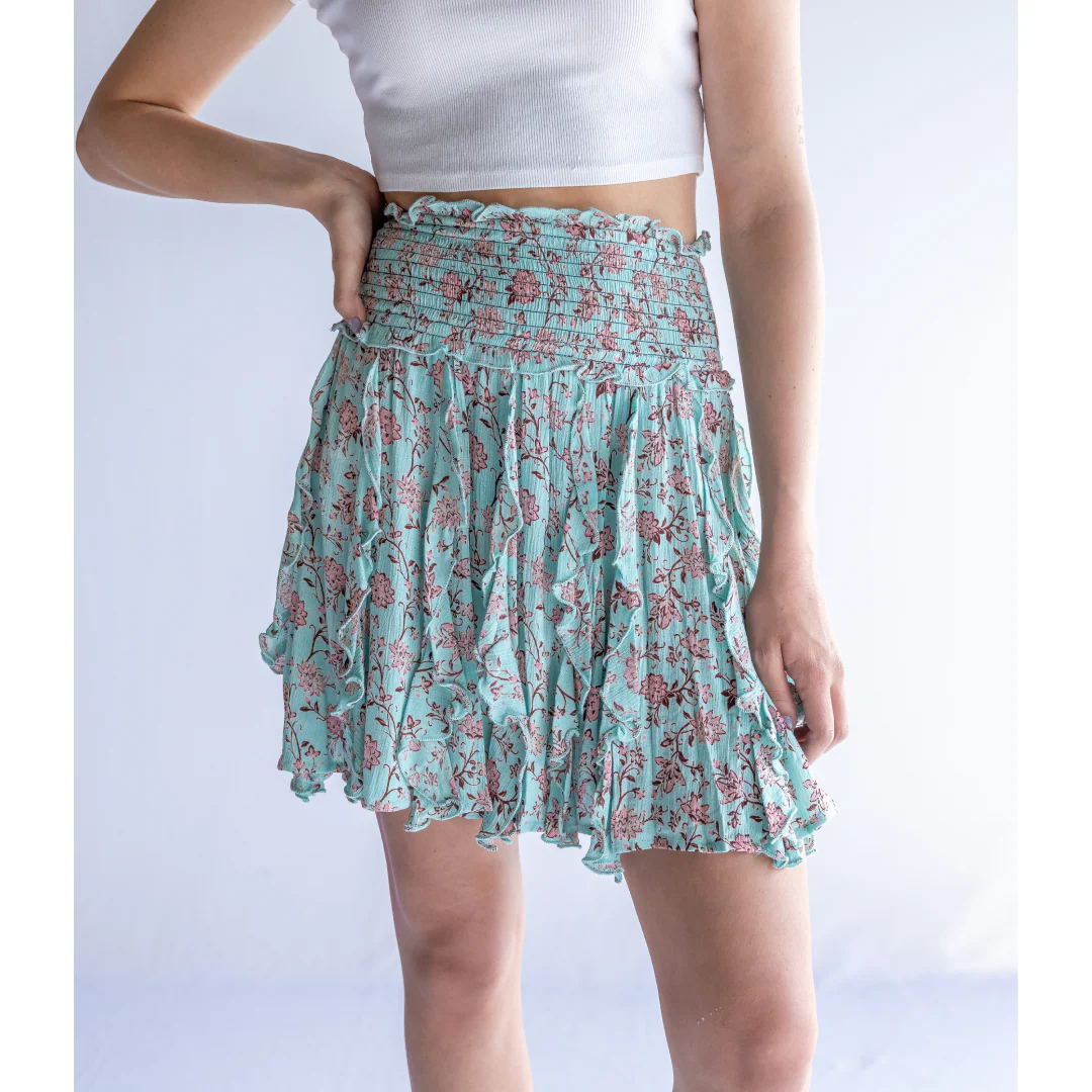 Rock & Roll Women's Floral Print Ruffled Mini Skirt - CLEARANCE