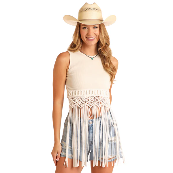 Rock&Roll Women's Macrame Tank Top With Fringe - Image 4