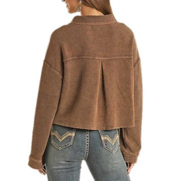 Rock & Roll Women's Relaxed Corduroy Shirt Jacket Chocolate -Clearance - Image 2