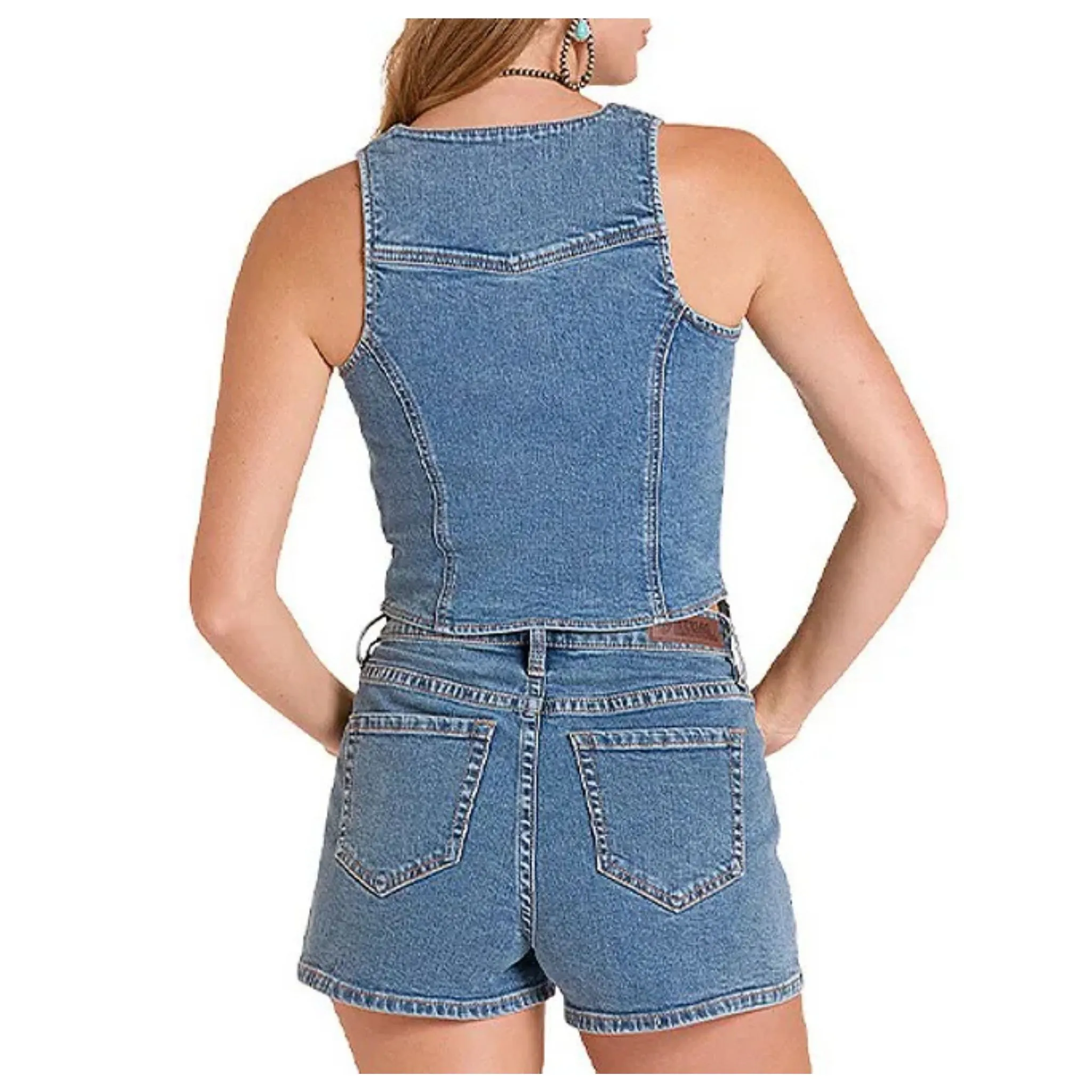 Rock & Roll Women's Seamed Denim Zip Up Vest - Image 2