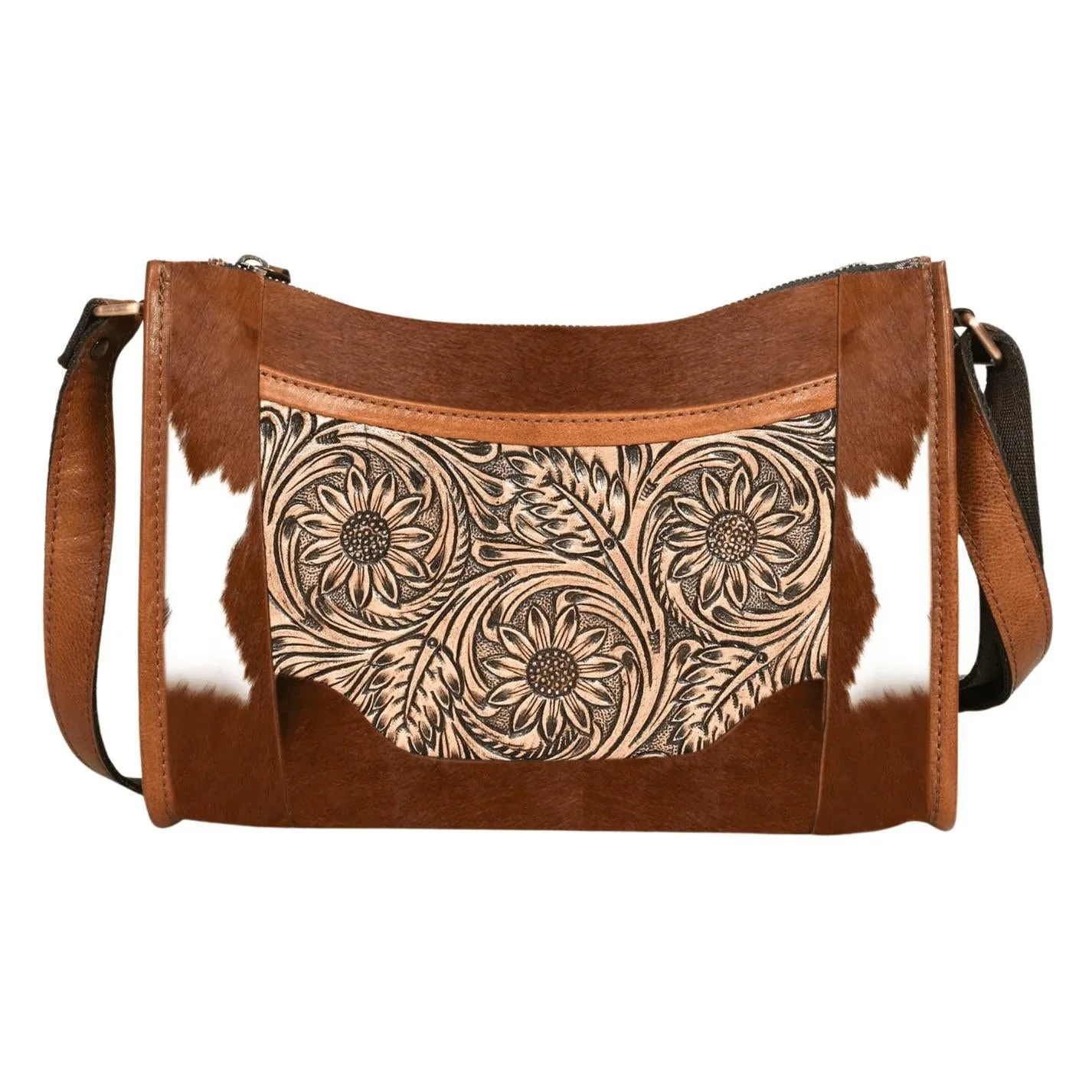 RodeoBar Nevada Western Hair On Hide Tooled Crossbody