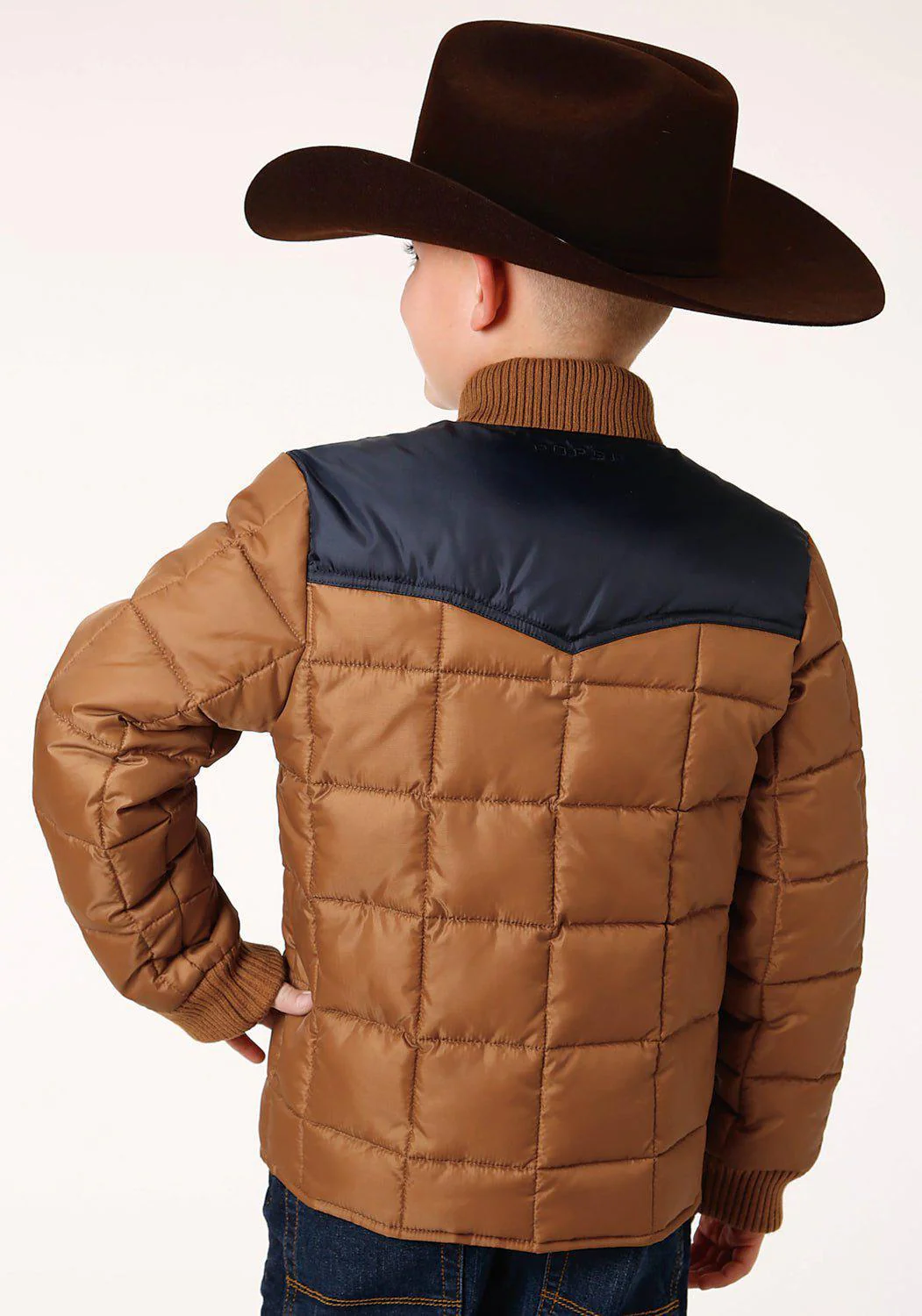 Roper Boys Kids Brown Polyester Quilted Poly-Filled Jacket - CLEARANCE - Image 3