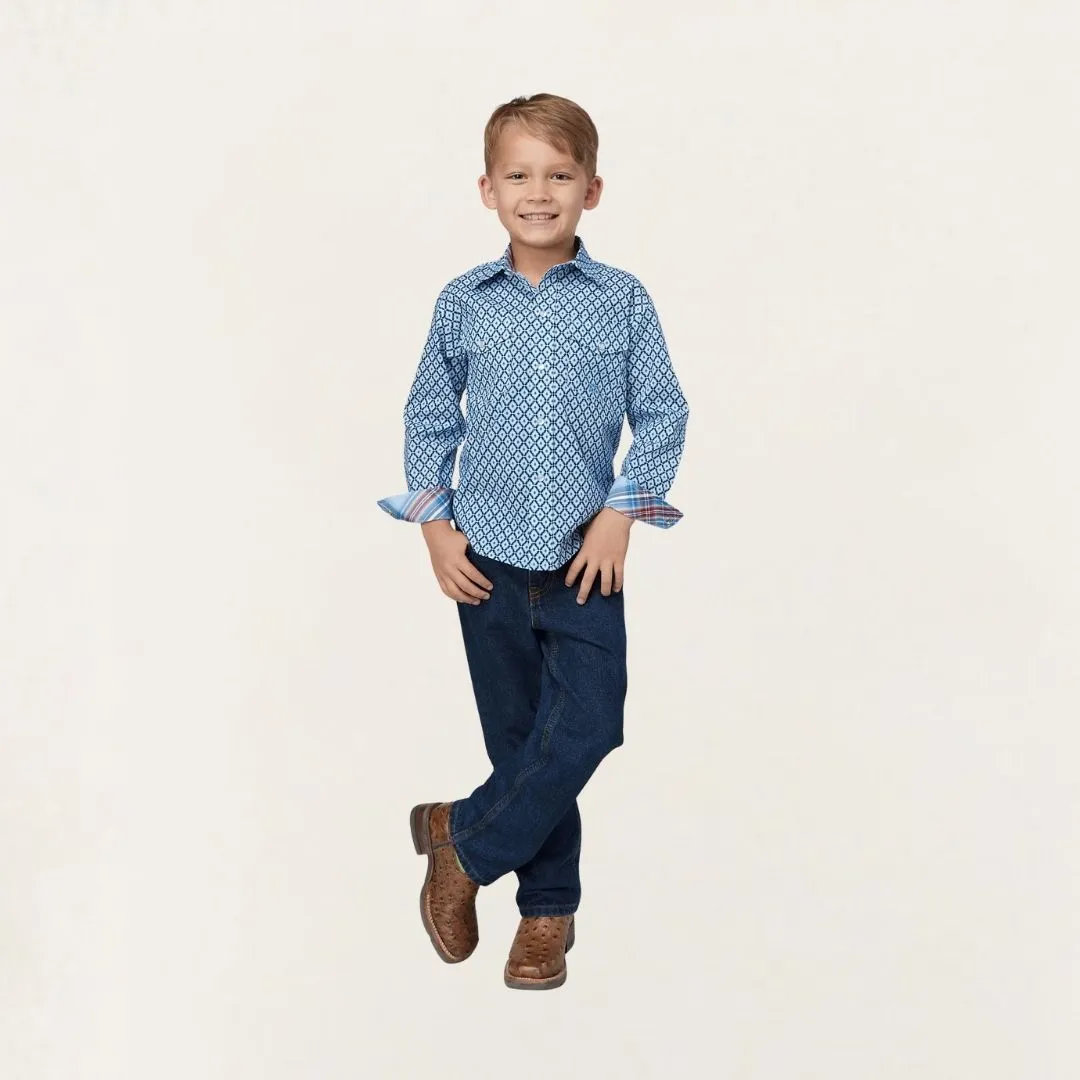 Roper Boy's Long Sleeve Amarillo Snap All Over Print Stretch