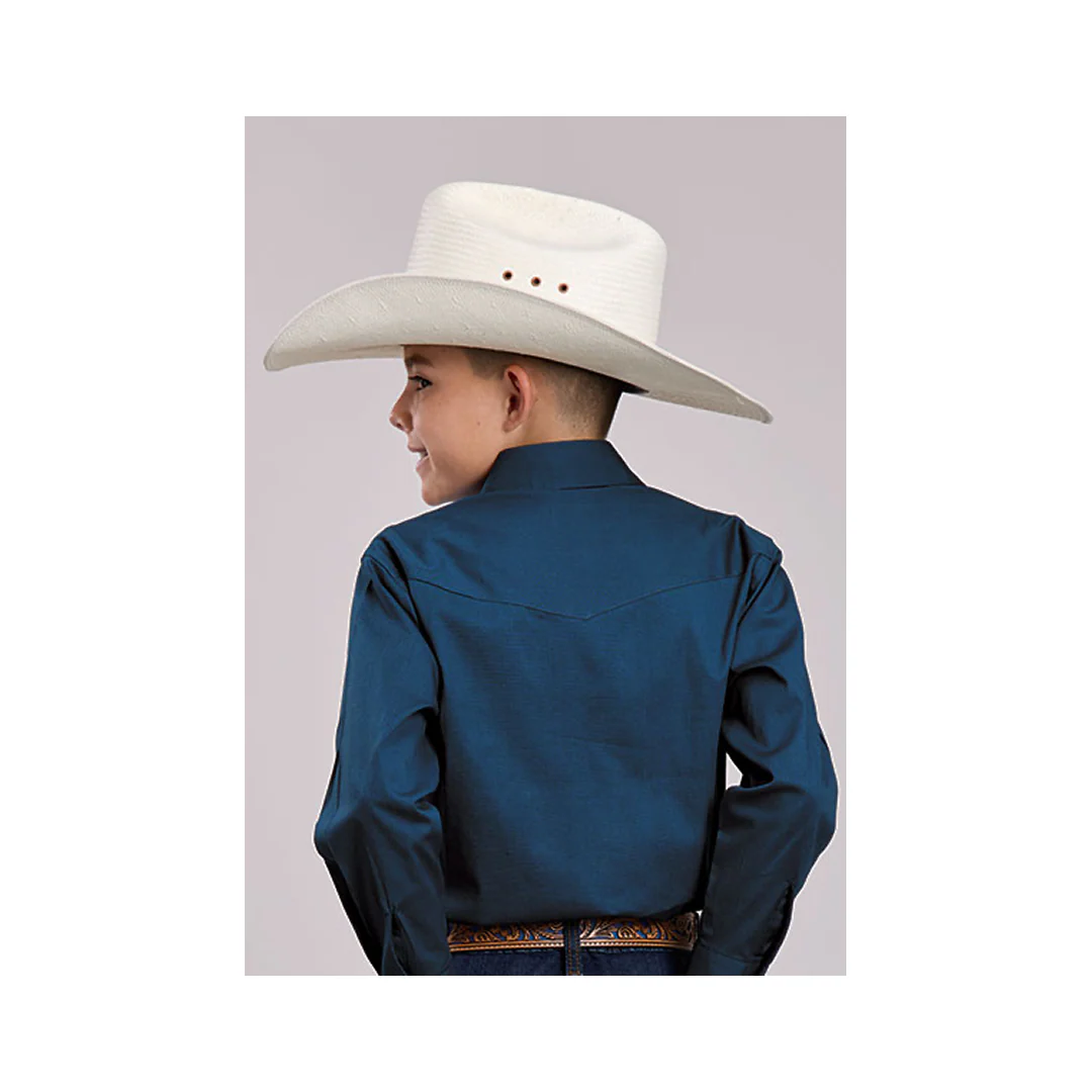 Roper Boy's Long Sleeve Western Shirt Solid Navy - Image 2
