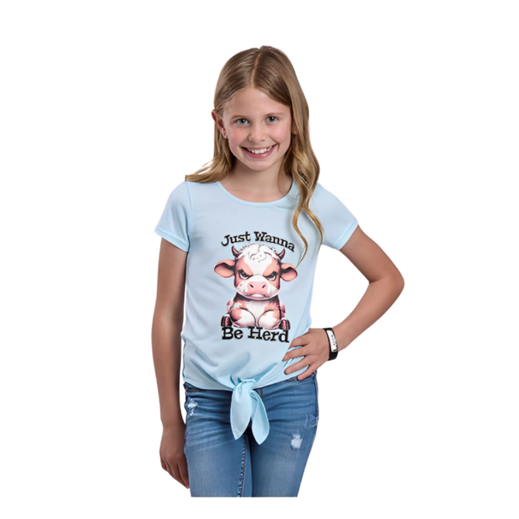 Roper Girl's Printed Light Blue Knit Short Sleeve Tee