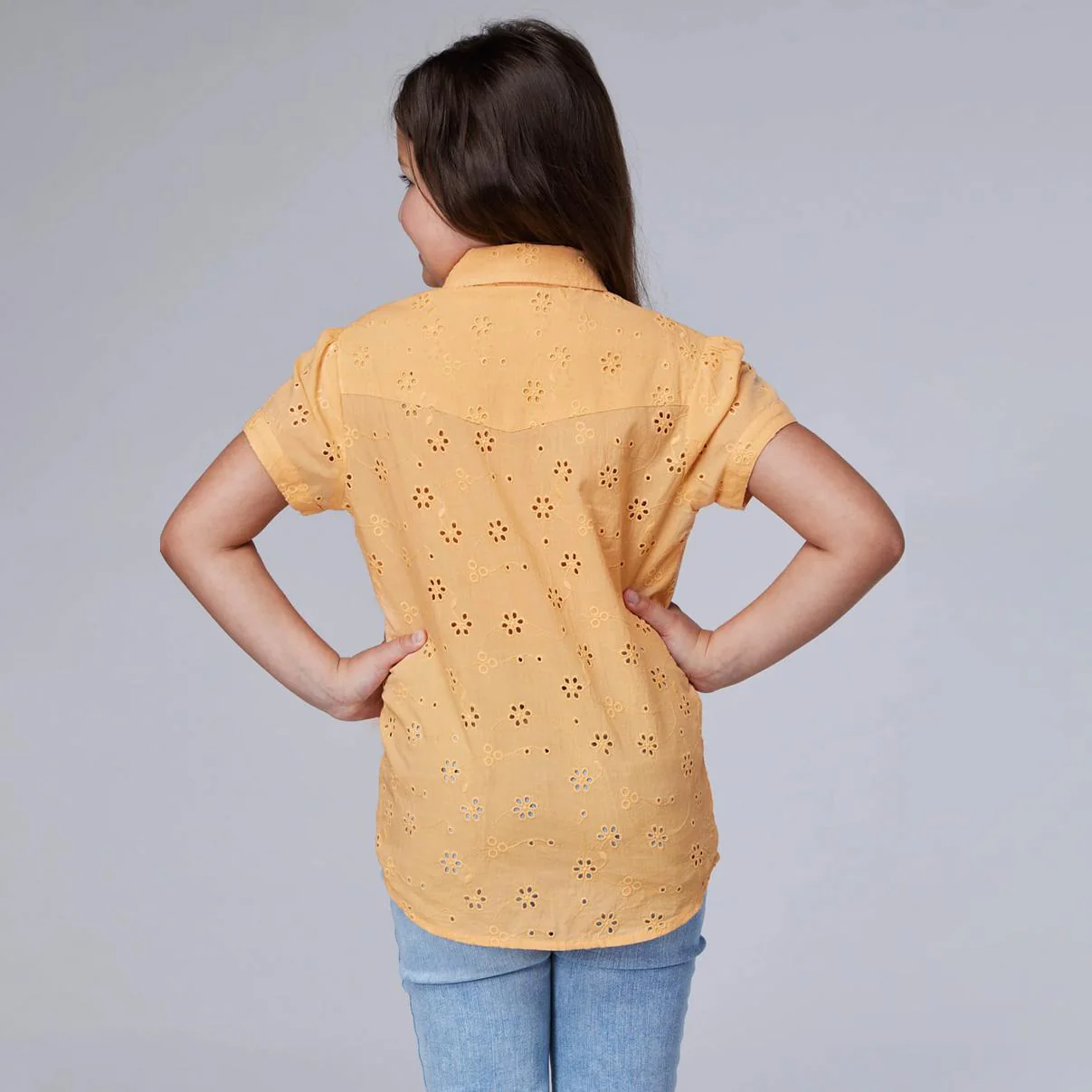 Roper Girl's Short Sleeve Button Eyelet Western Blouse with 1PT Front and Back Yokes - CLEARANCE - Image 3