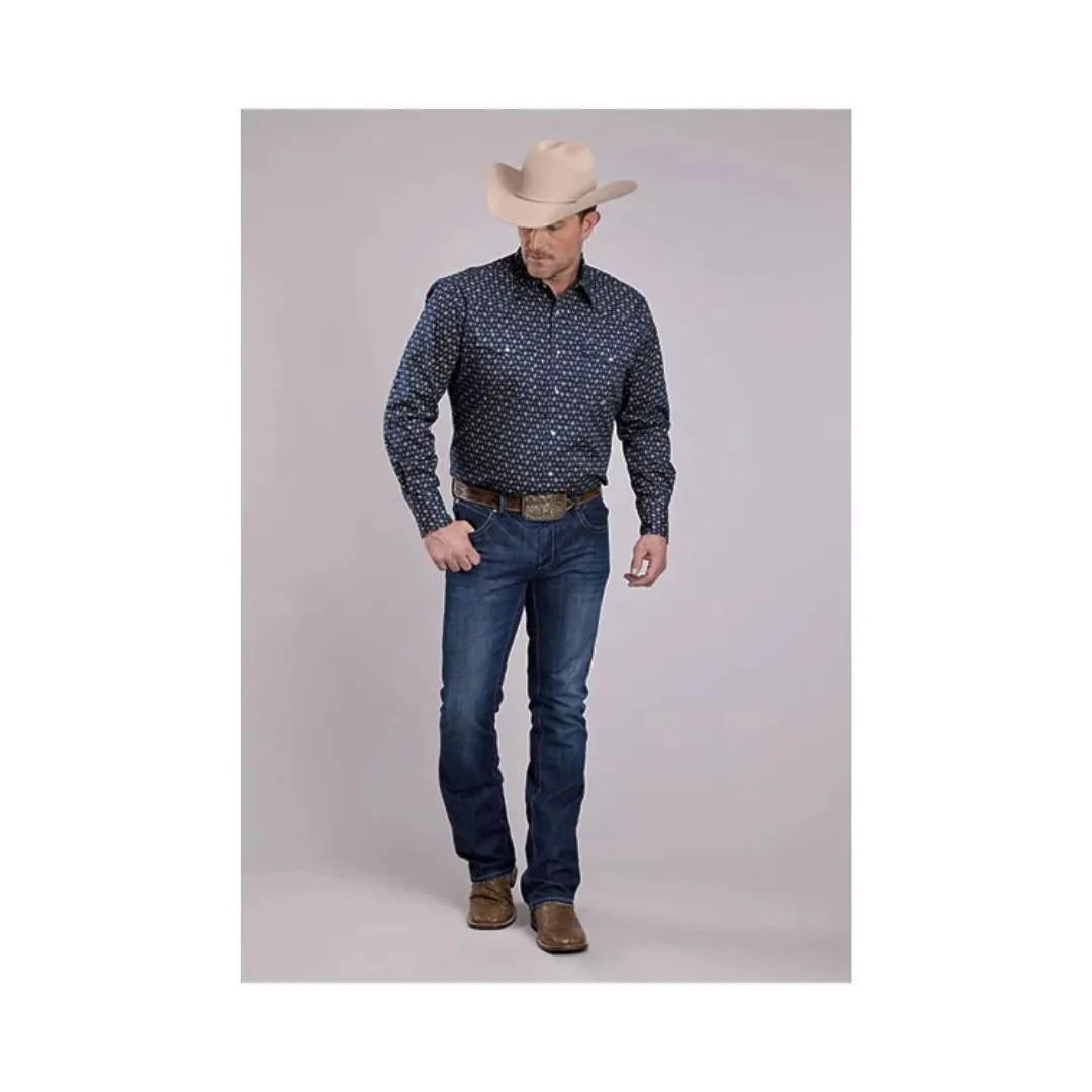 Roper Men's Amarillo Long sleeves Poplin Paisley - Navy - Stretch - Image 3