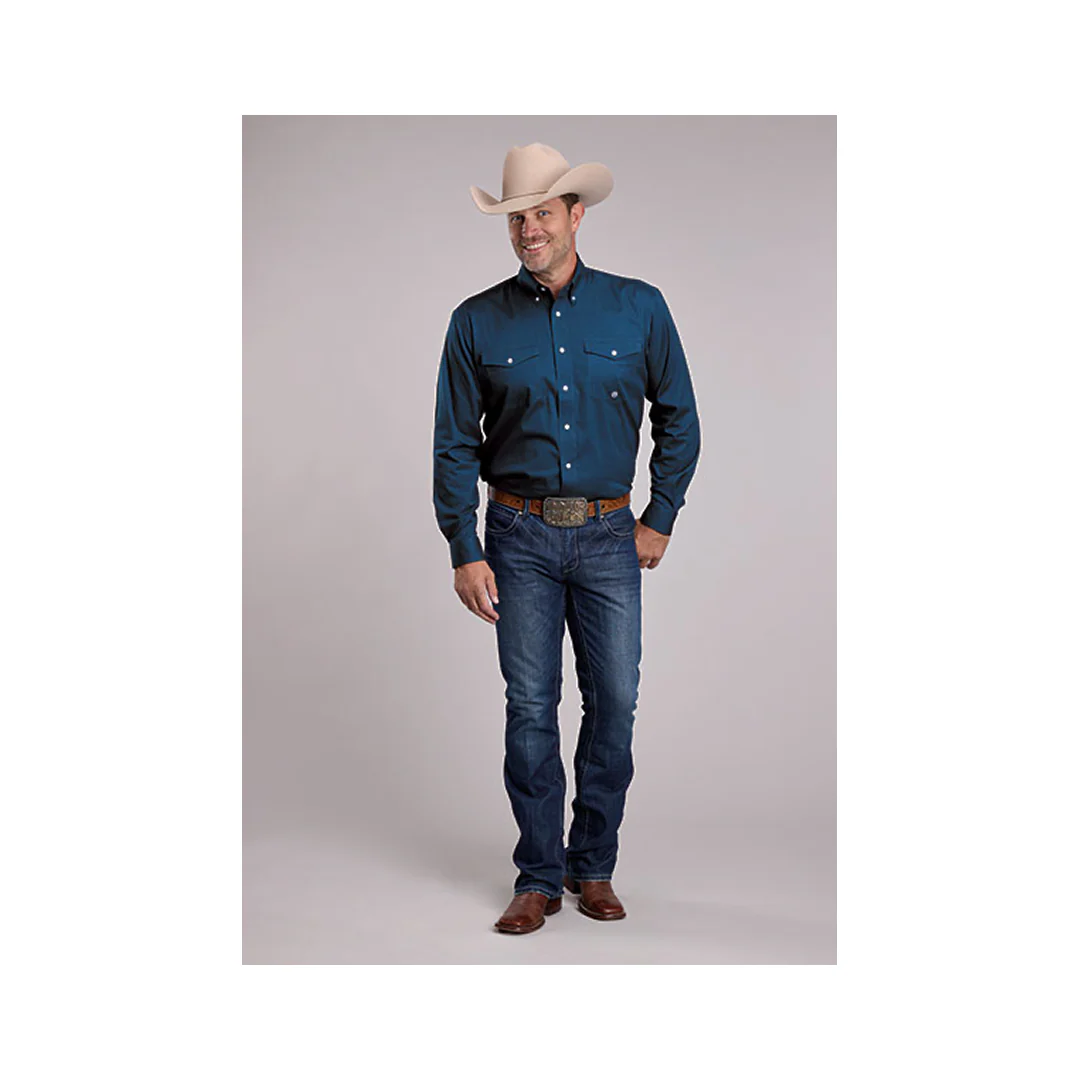 Roper Men's Amarillo Solid Button down Shirt Navy - Image 2