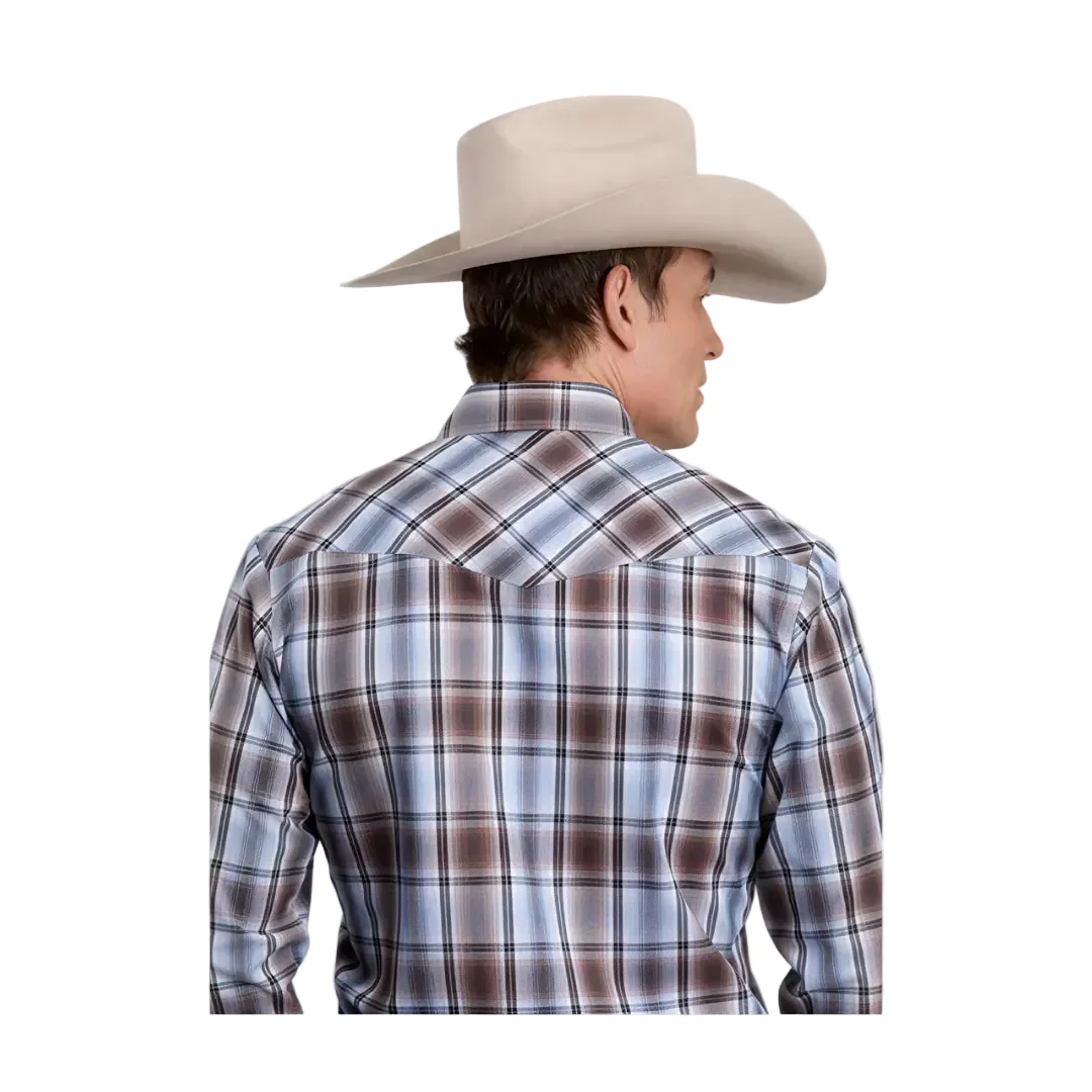 Roper Mens Brown/Blue Plaid Long Sleeve Shirt - Image 2
