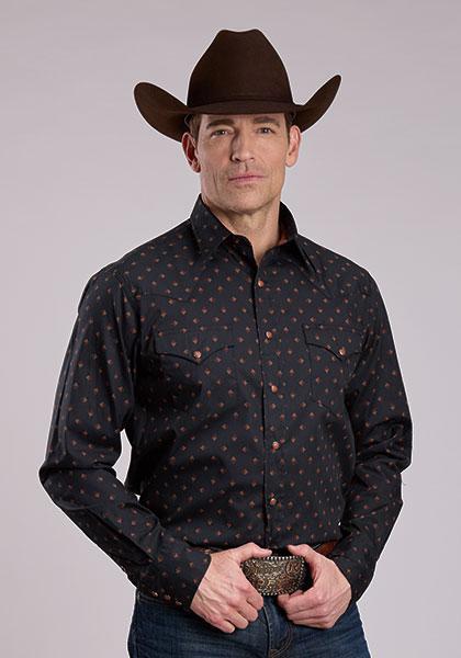 Roper Men's Long Sleeve Snap Diamond Print Shirt