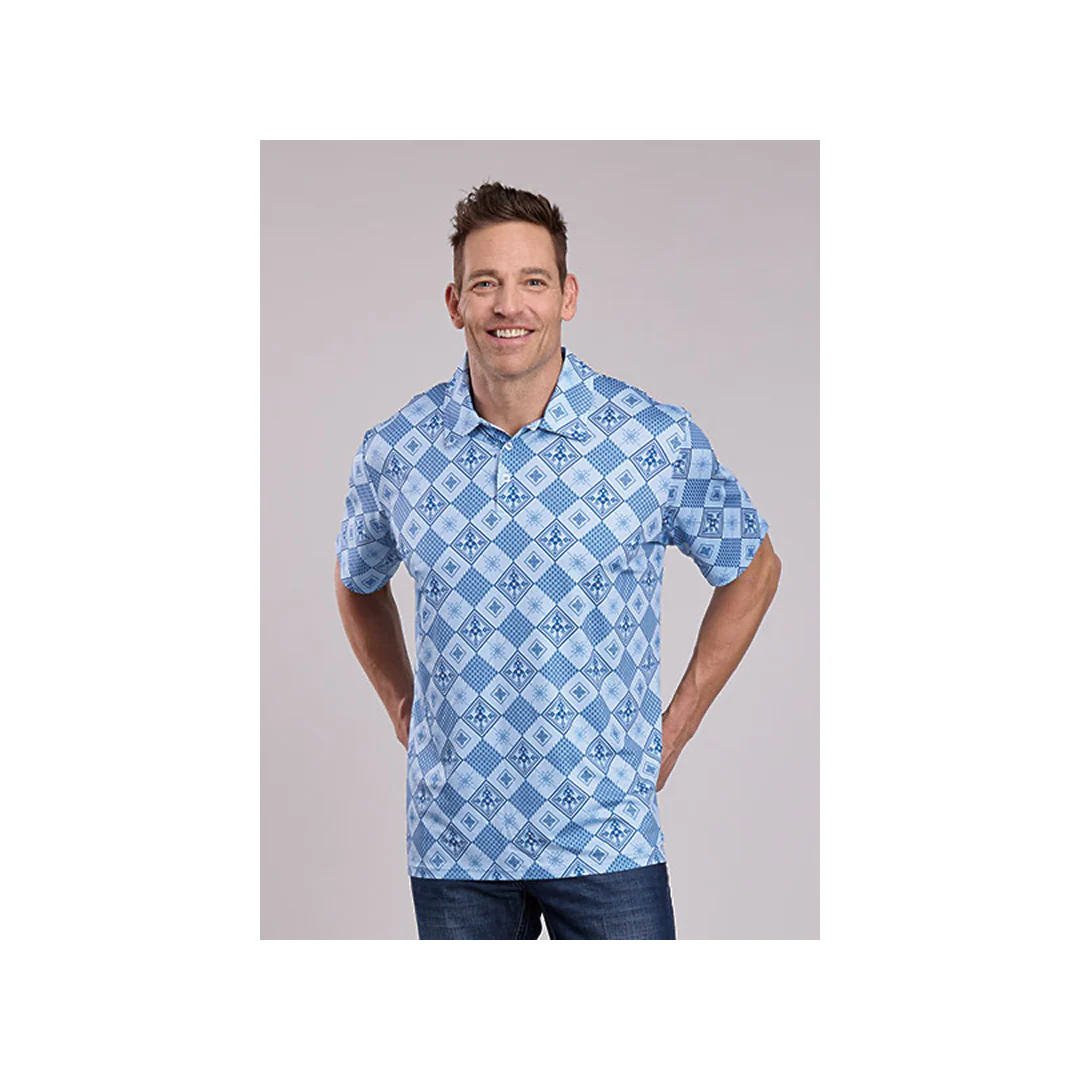 Roper Men's Retro Diamonds Print Short Sleeve Polo Shirt