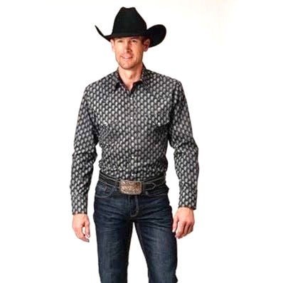 Roper Men's Shirt Long Sleeve Paisley Black/Cream
