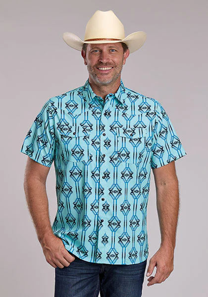 Roper Men's Woven Short Sleeve Aztec Print Shirt