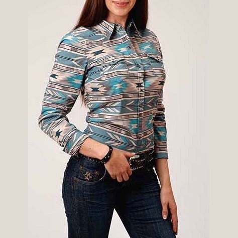 Roper Women’s Shirt Long Sleeve Aztec Blue/Gray Snaps