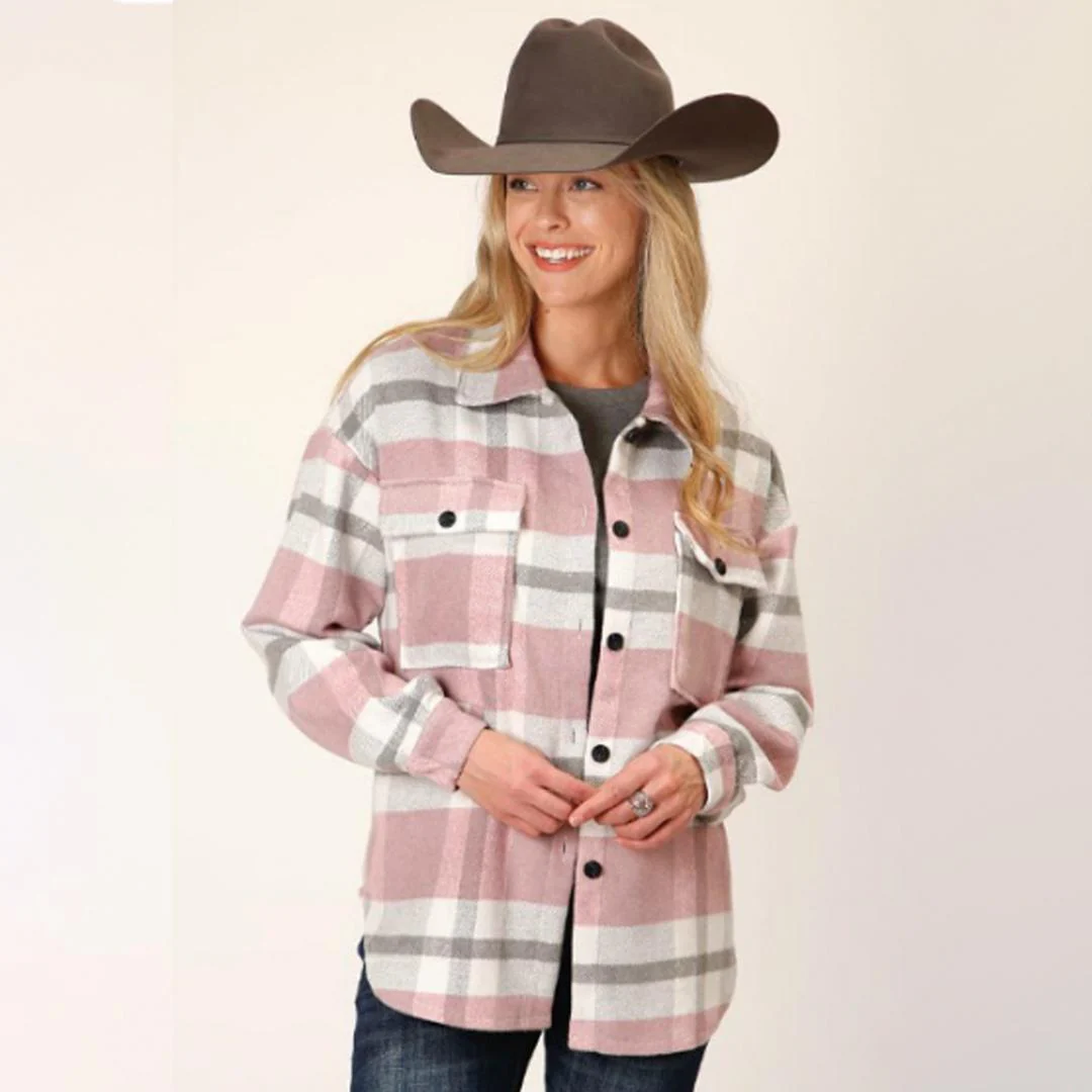 Roper Women's Large Scale Plaid Shirt Jacket Blue