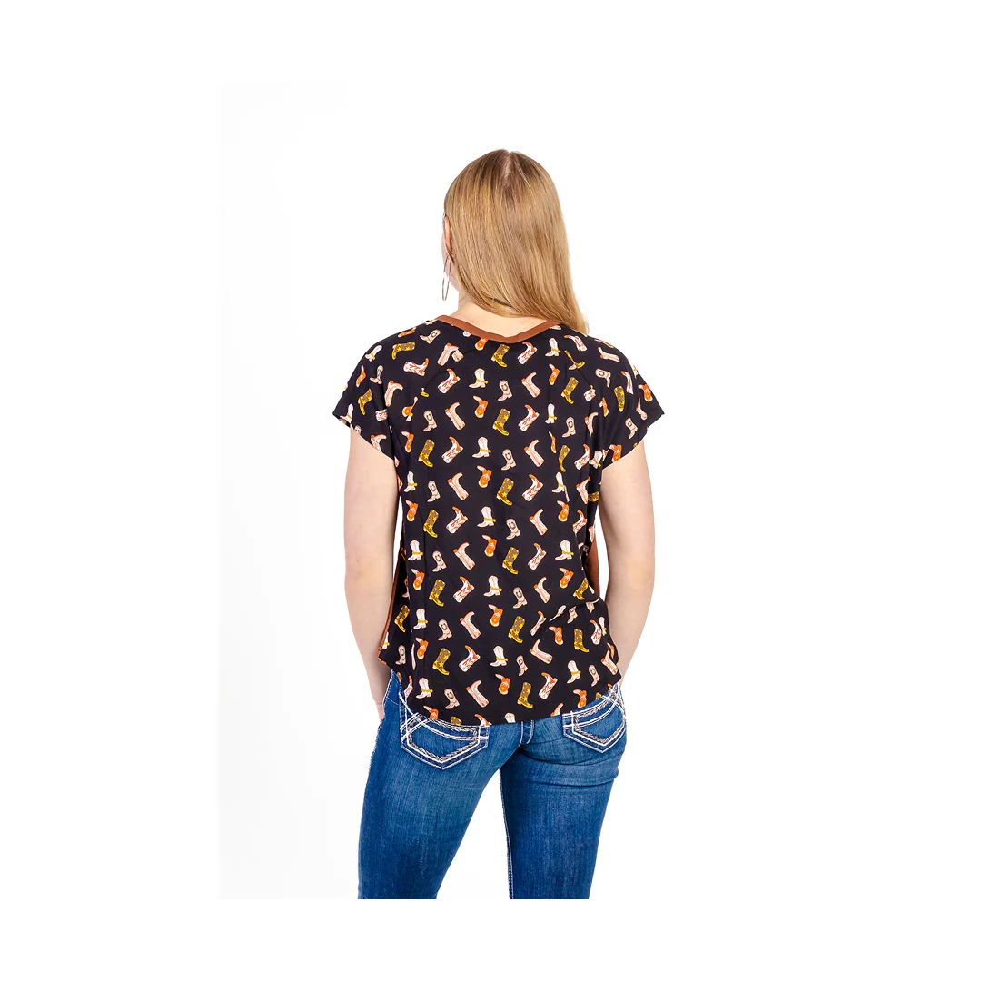 Roper Women's Printed Knit Short Sleeve Brown w/ Black Pattern - Image 2