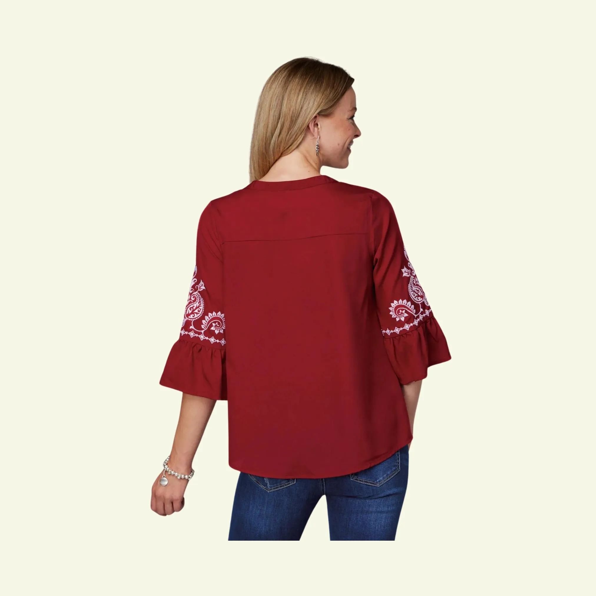 Roper Women's Bell Sleeve Top Red-CLEARANCE - Image 2