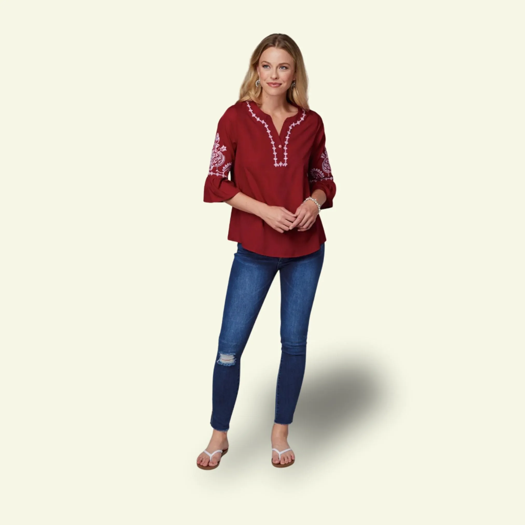 Roper Women's Bell Sleeve Top Red-CLEARANCE - Image 3
