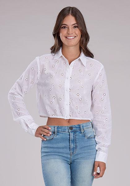 Roper Women's White Eyelet Long Sleeve Blouse - Image 3