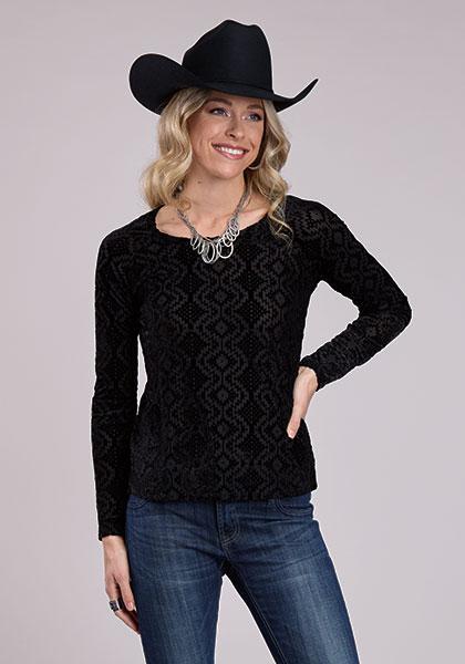 Roper Women's Wonderful Mesh "Velour" Burnout Top Raglan Sleeve