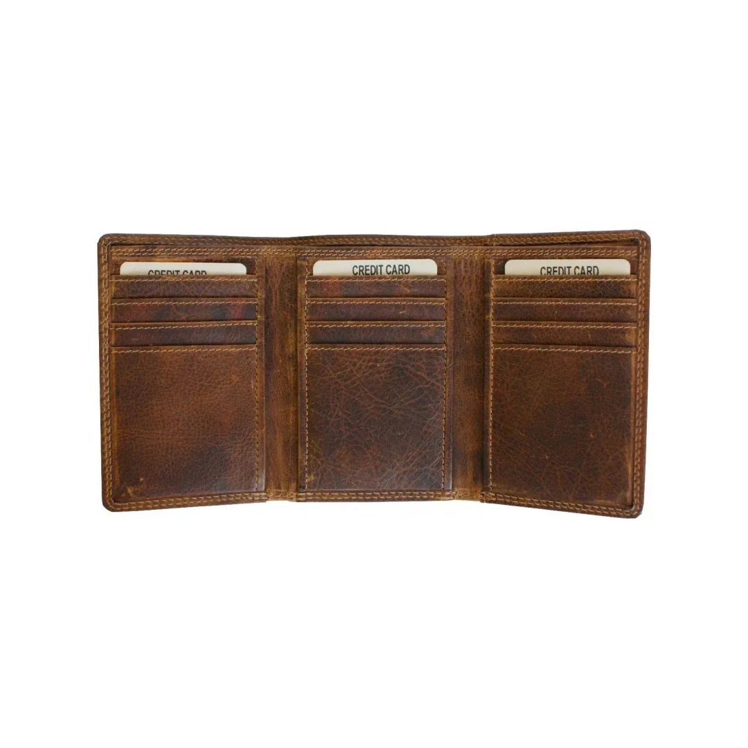 Rugged Earth Men's Trifold Brown Leather Wallet - Image 2