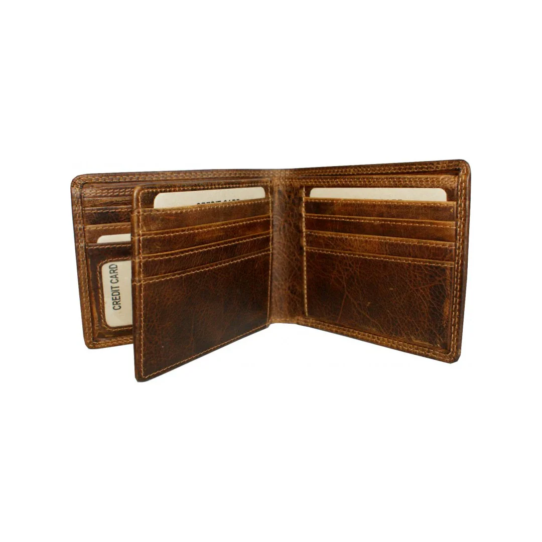 Rugged Earth Bifold Double Stitched Leather Wallet - Image 2