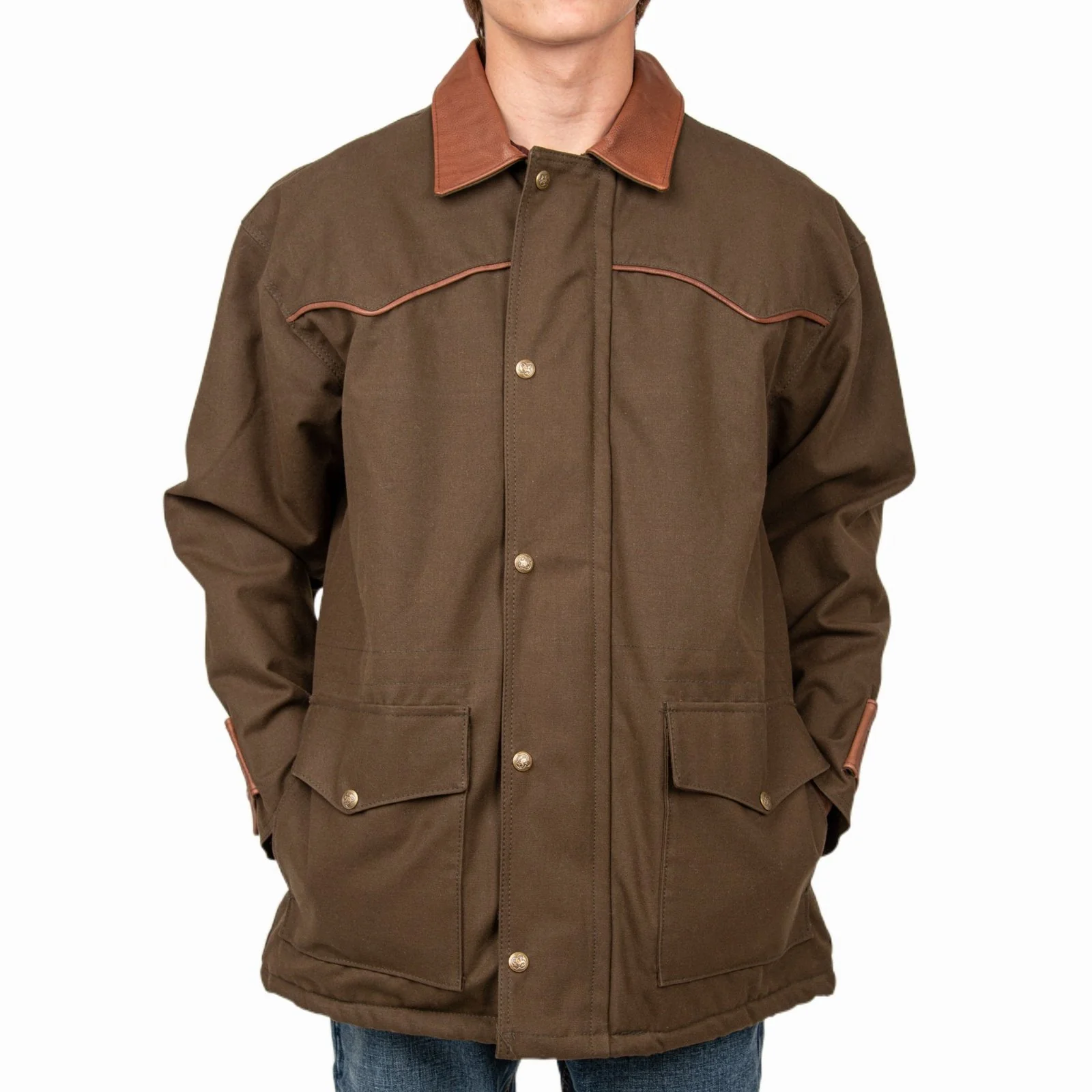 Schaefer Men’s Chore Jacket Duck Canvas Plaid Lining Leather Collar -CLEARANCE