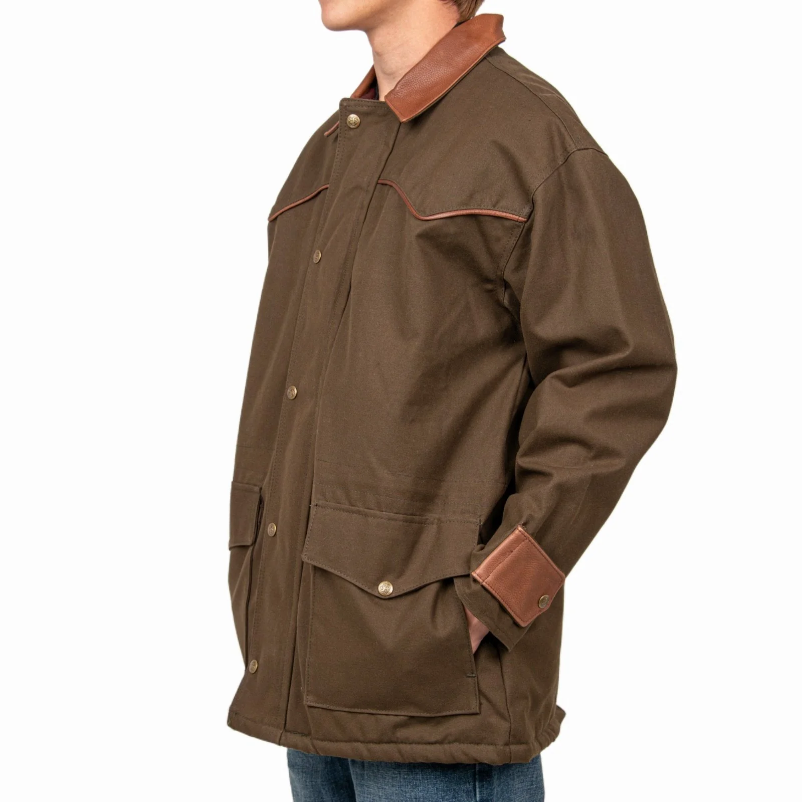 Schaefer Men’s Chore Jacket Duck Canvas Plaid Lining Leather Collar -CLEARANCE - Image 2