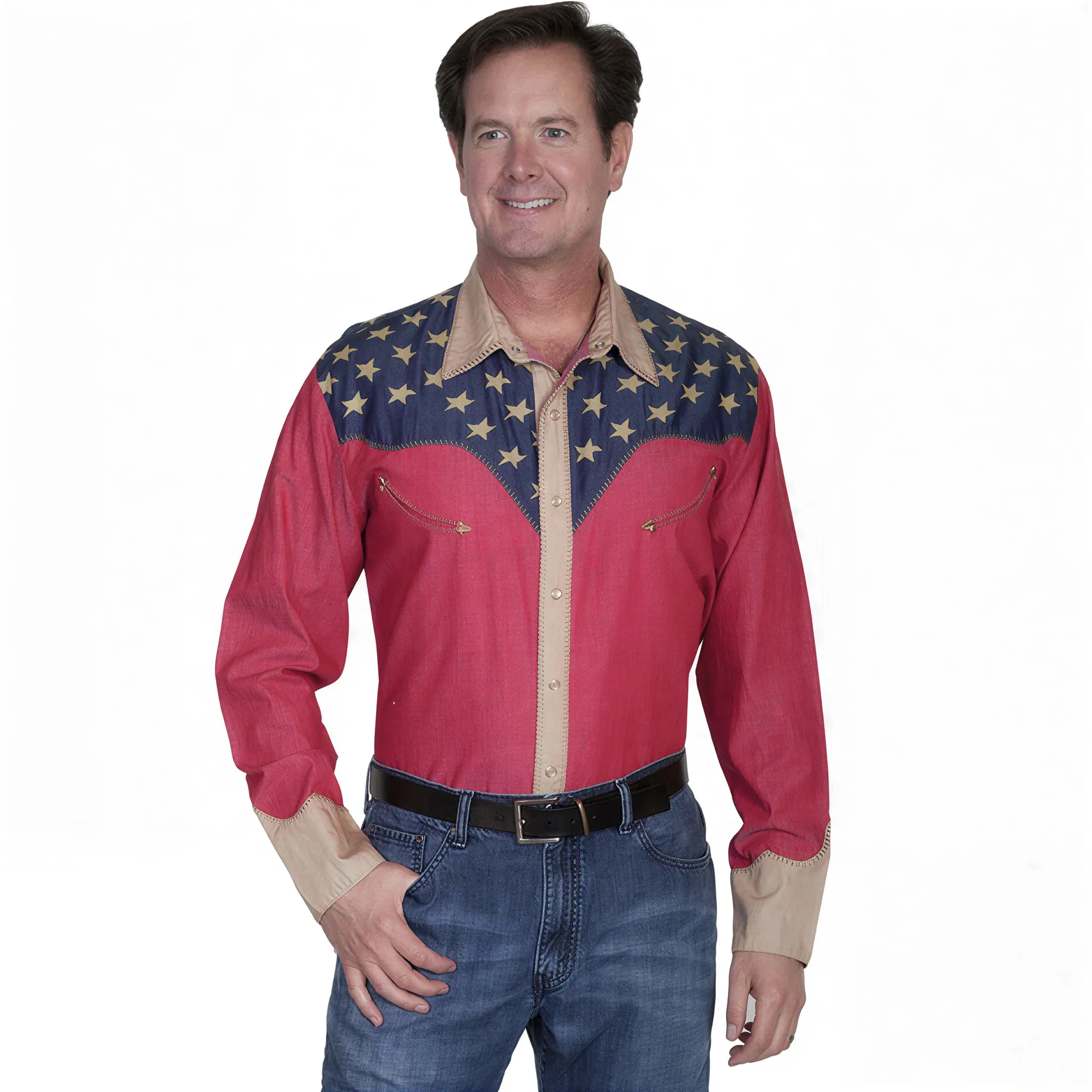 Scully Western Shirt Mens Long Sleeve Snap Star American