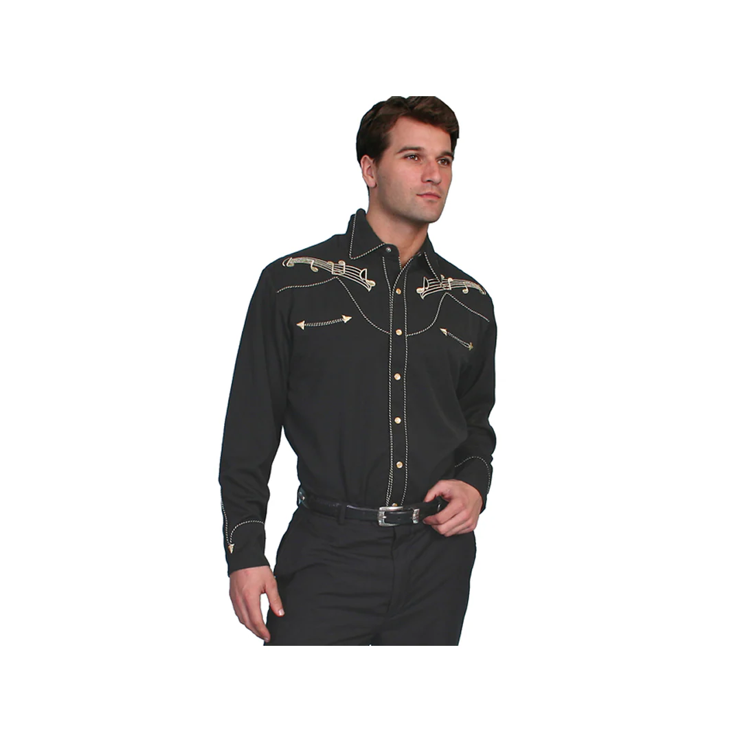 Scully Men's Gold Embroidered Music Notes Western Shirt