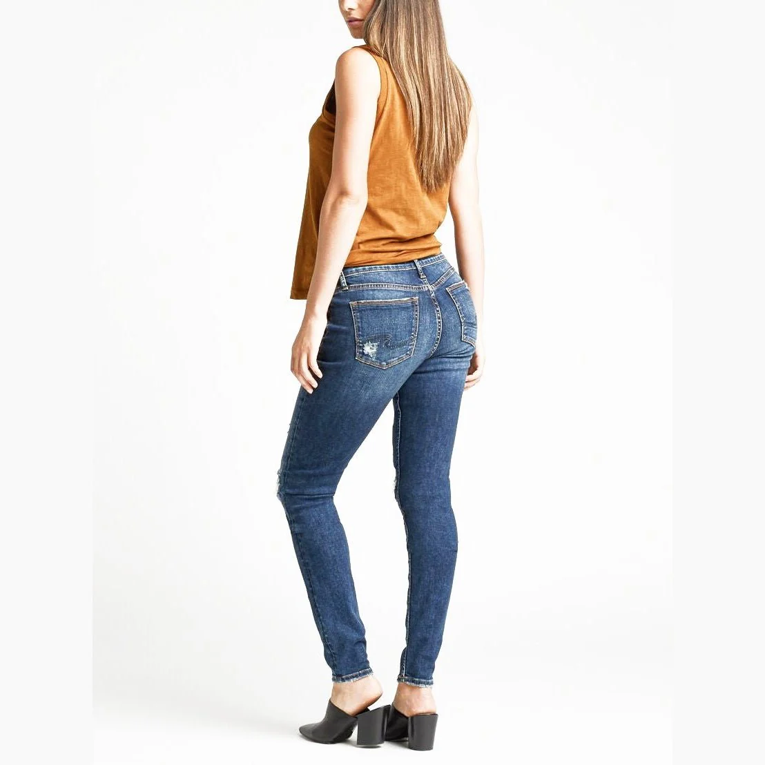 Silver Jeans Women’s Elyse Mid Rise Curvy Skinny Fit Distressed - Clearance
