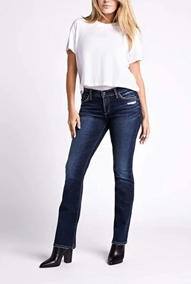 Silver Jeans Women's Elyse Mid Rise Curvy Relaxed Fit Distressed - Clearance - Image 39