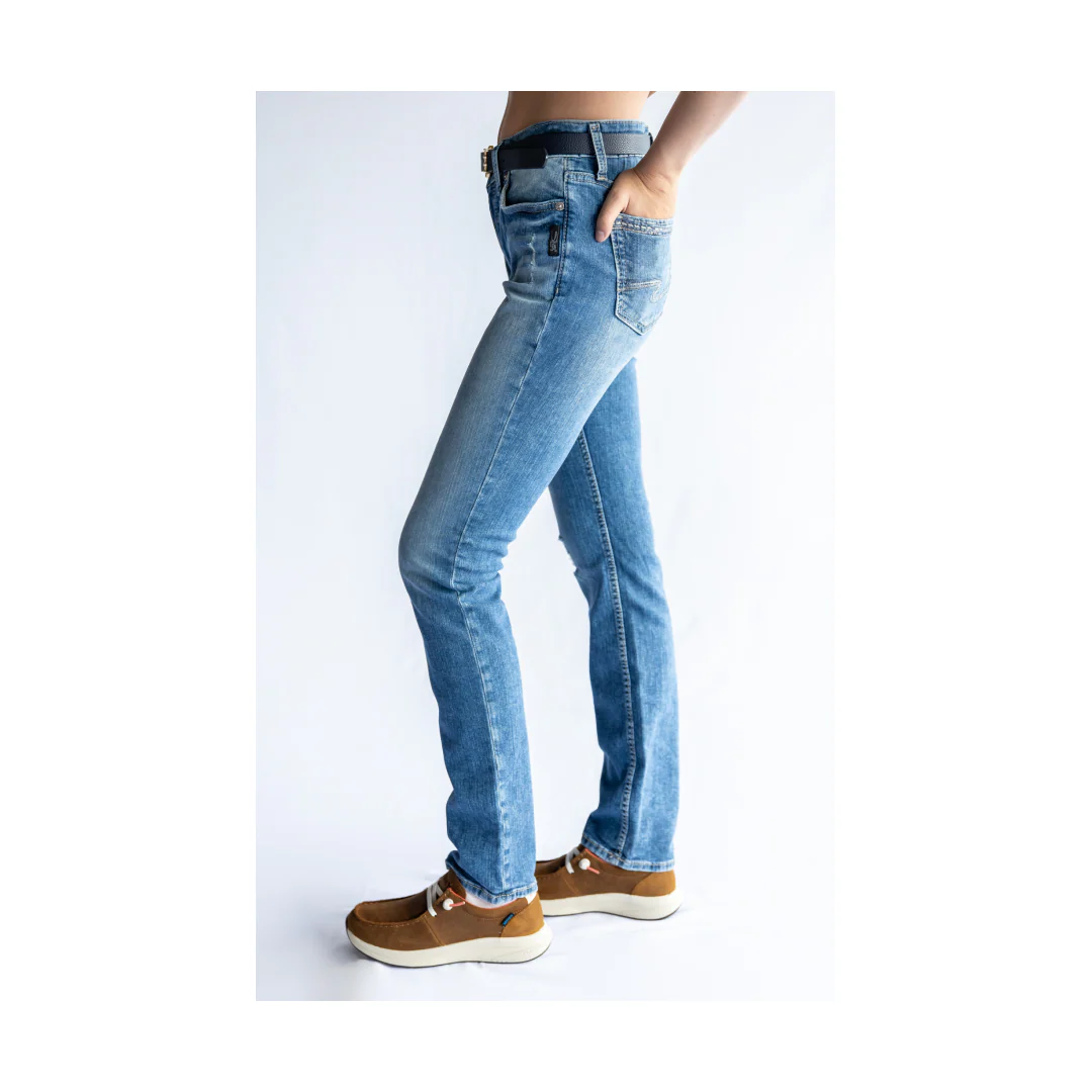 Silver Jeans Women's Elyse Mid Rise Curvy Fit Straight Leg Distressed - Clearance
