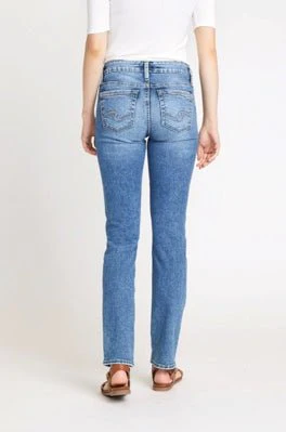 Silver Jeans Women's Elyse Mid Rise Curvy Fit Straight Leg Distressed - Clearance - Image 4
