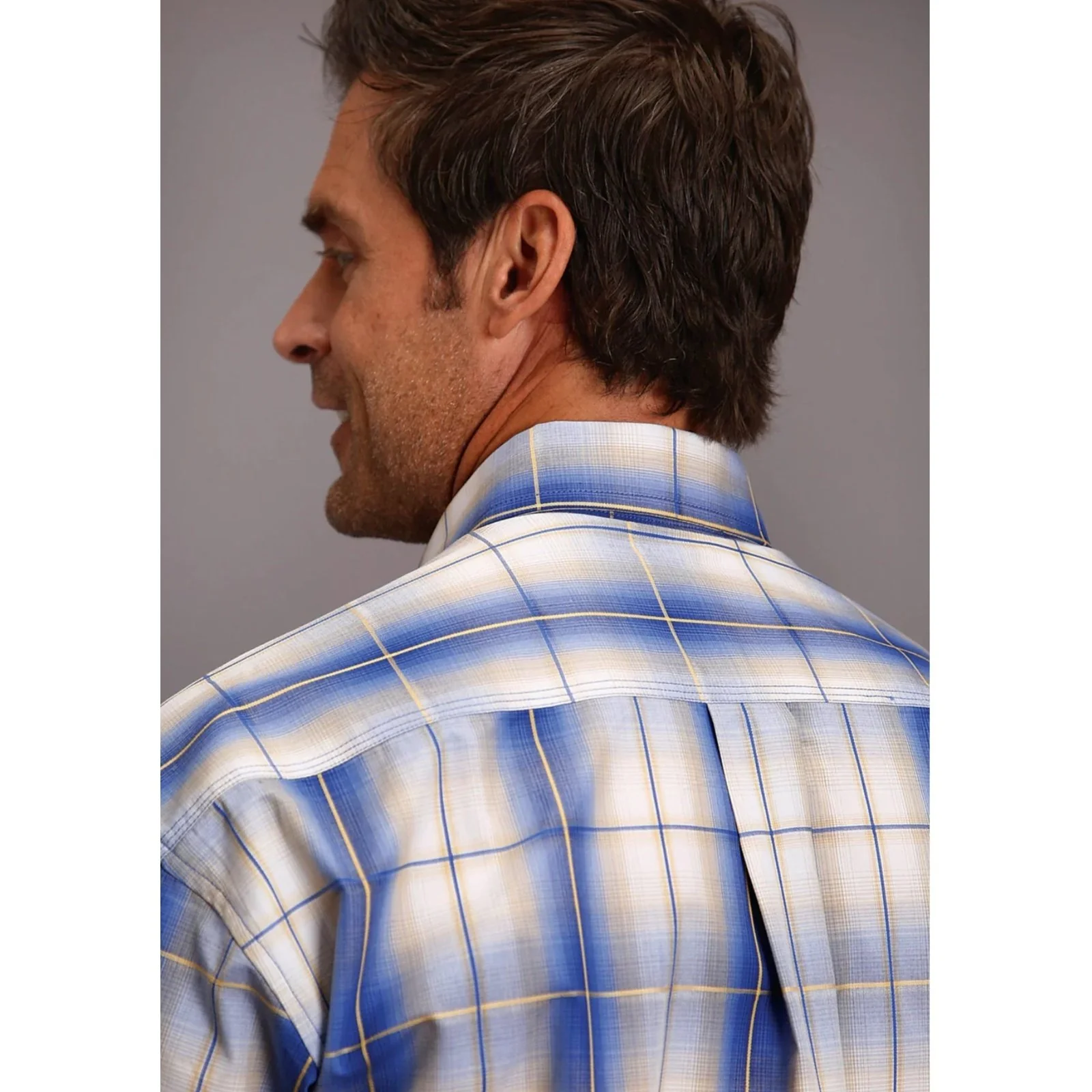Stetson Men’s Blue 100% Cotton Ink Ombré Button Up Shirt - Image 2