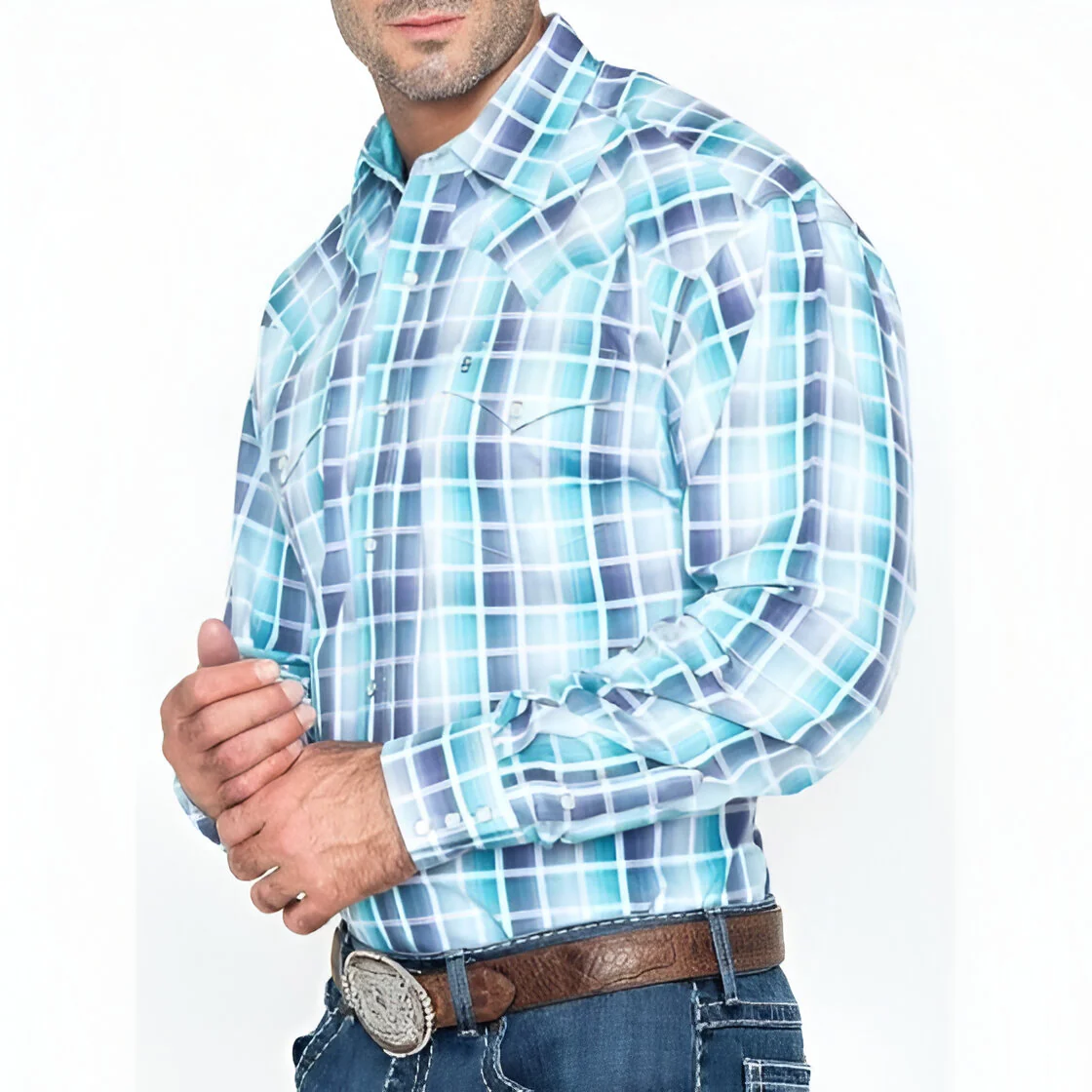Stetson Men’s Shirt Long Sleeve Plaid Snaps -CLEARANCE - Image 4