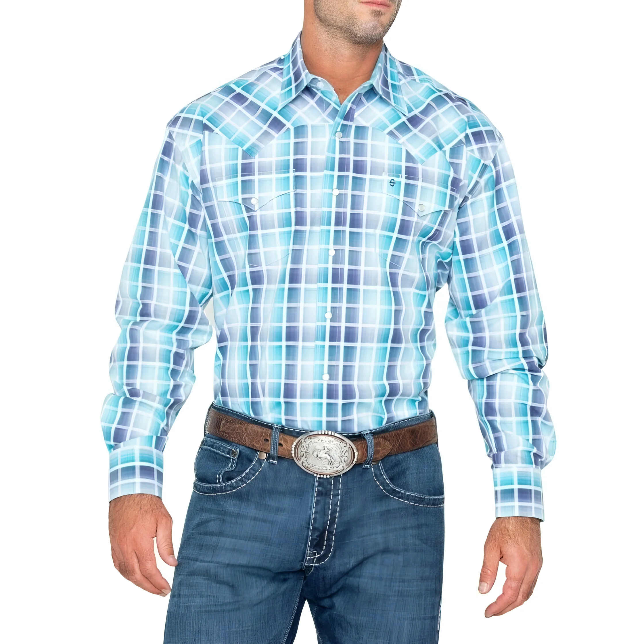 Stetson Men’s Shirt Long Sleeve Plaid Snaps -CLEARANCE - Image 5