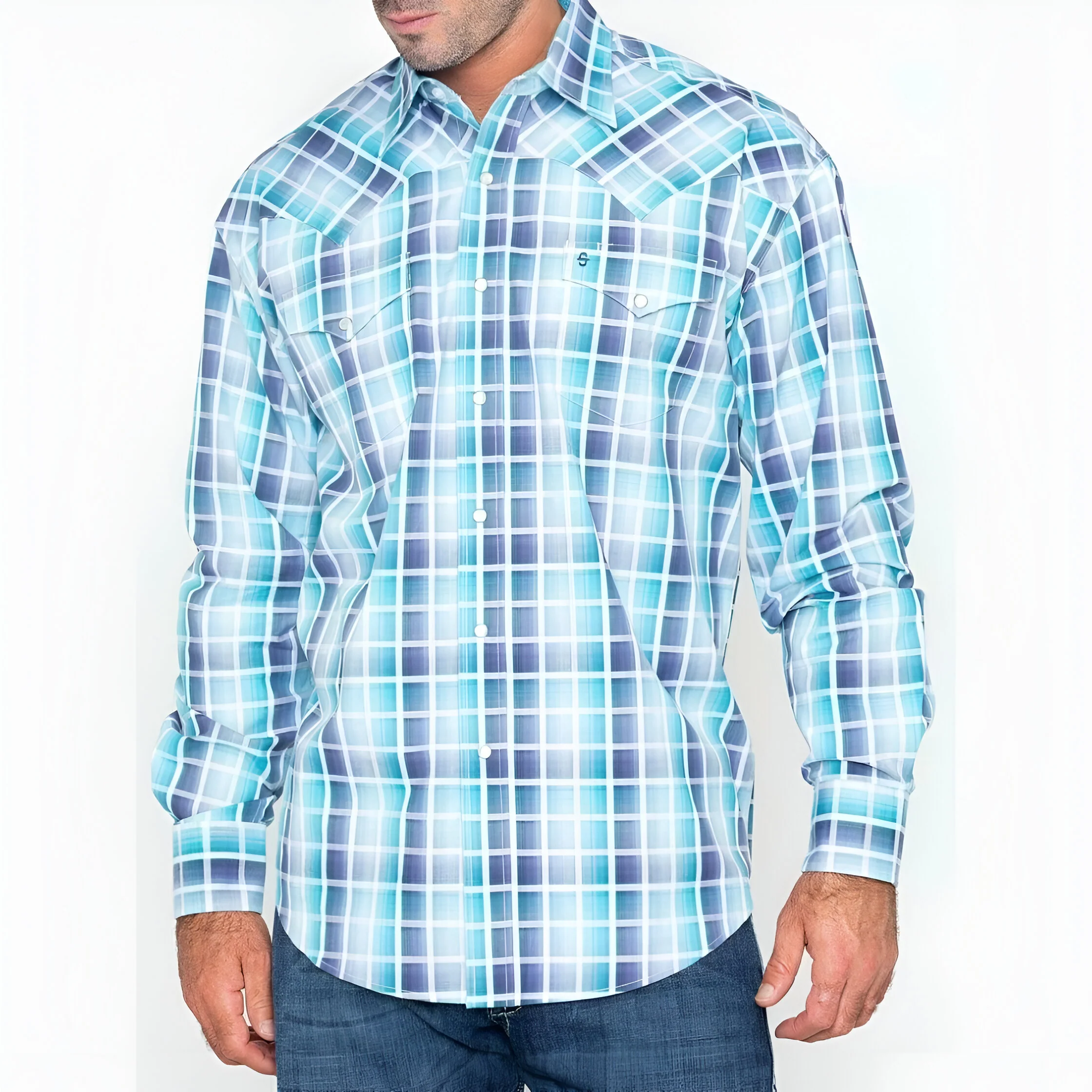 Stetson Men’s Shirt Long Sleeve Plaid Snaps -CLEARANCE - Image 6