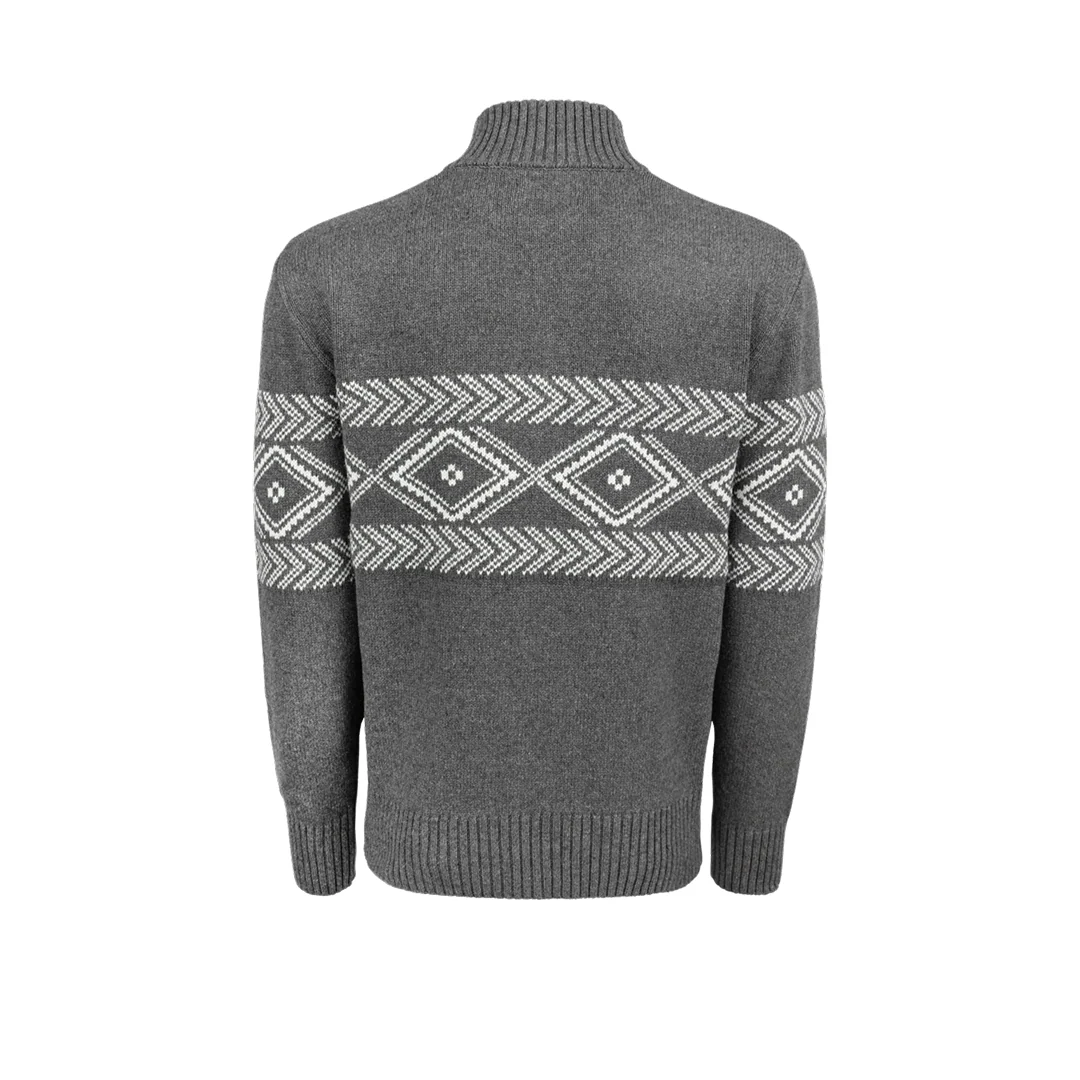 Stetson Mens 3/4 Zip Light Grey Horizonal Aztec Patterned Knit Sweater - Image 2