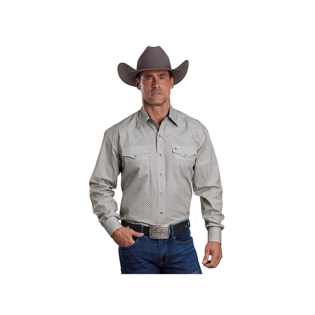 Stetson Men's Grey Running Diamonds Long Sleeve Snap Shirt