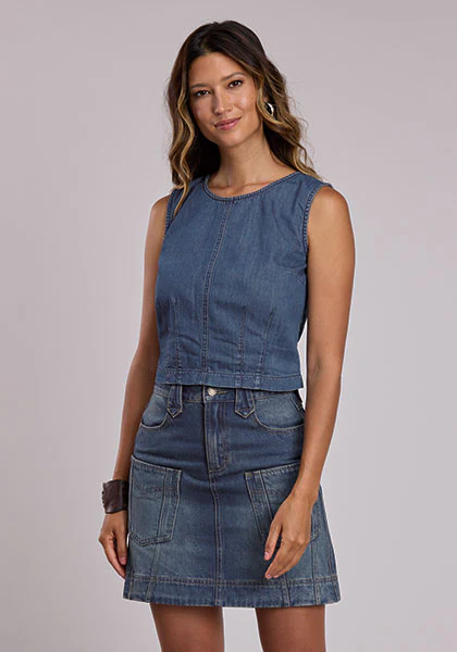 Stetson Women's Denim Structured Sleeveless Blouse