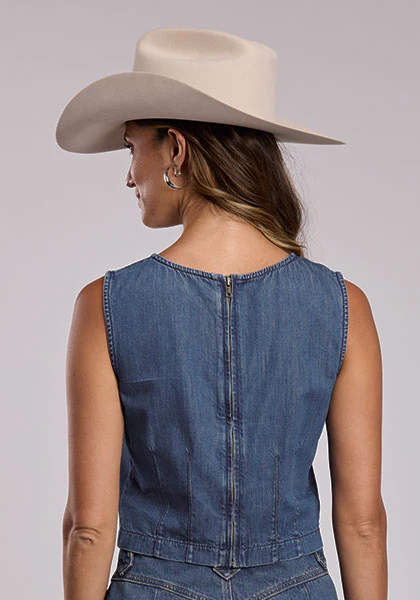 Stetson Women's Denim Structured Sleeveless Blouse - Image 3