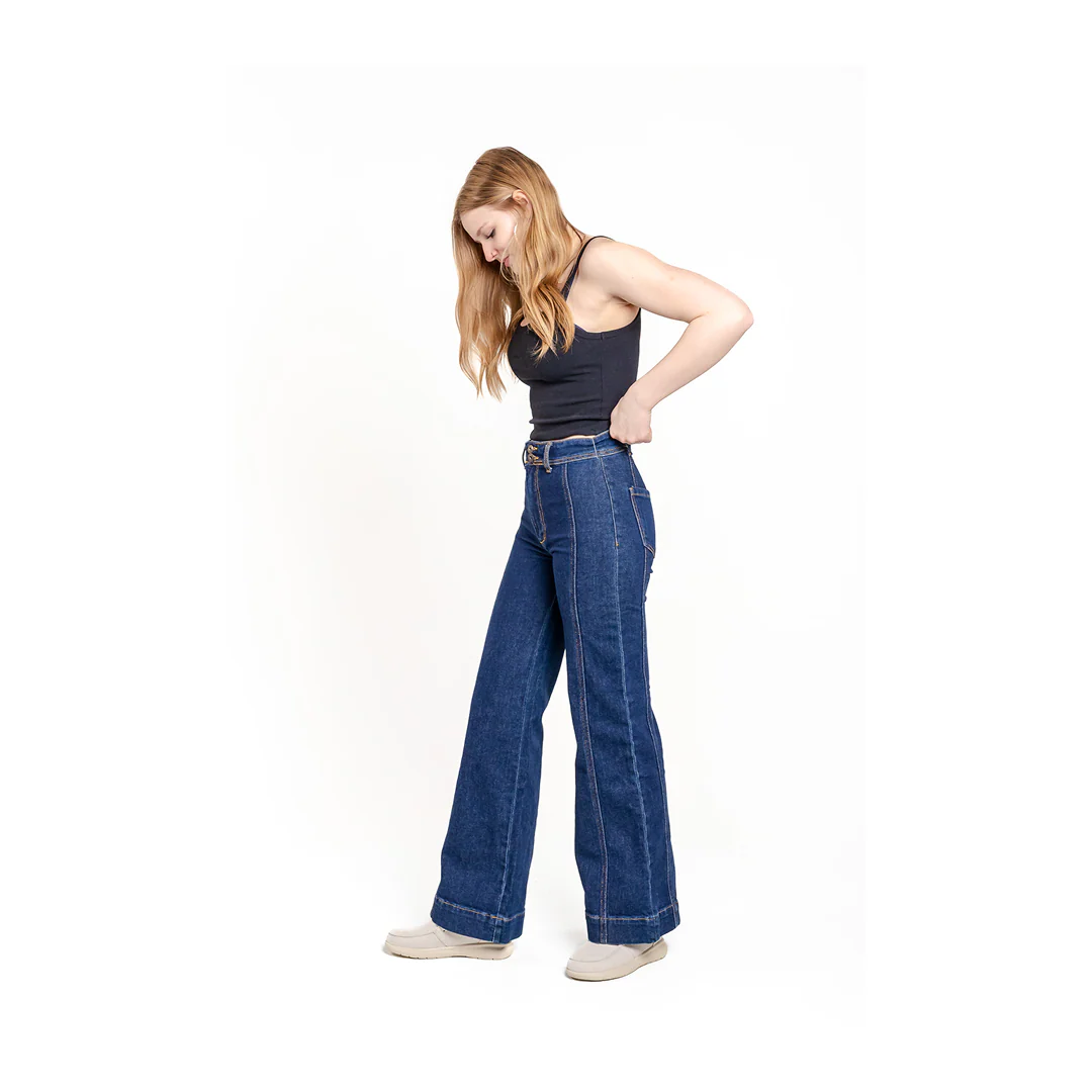 Stetson Women's High Waisted Side Stitched Wide Leg Jeans